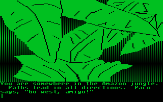 Amazon (Atari ST) screenshot: Trekking through the jungle.