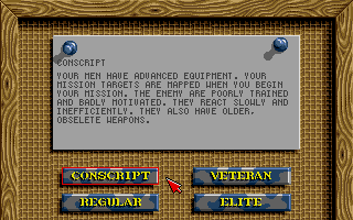 Special Forces (Atari ST) screenshot: Select difficulty level