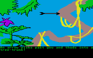 Amazon (Atari ST) screenshot: An arrow in the tree.