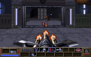 Eradicator (DOS) screenshot: The Death Darts weapon is functionally similar to a machine gun.