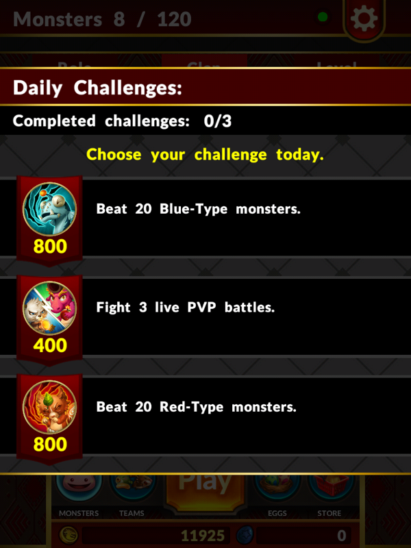 Monster Roller (iPad) screenshot: Daily challenges