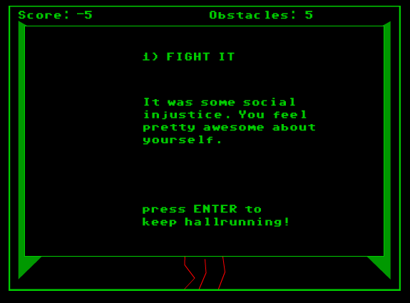 Hallrunner (Browser) screenshot: Fighting an obstacle - positive outcome.