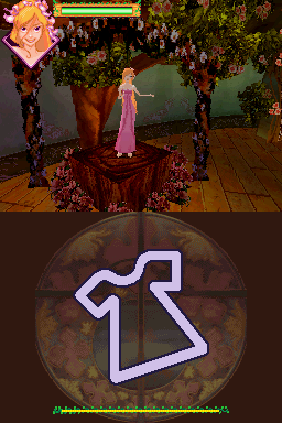 Enchanted (Nintendo DS) screenshot: Upon using the Song Stage tree stump, you need to trace the shape shown on the Touch Screen without lifting the stylus