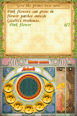 Enchanted (Nintendo DS) screenshot: Animal Friends screen within the Pause Menu