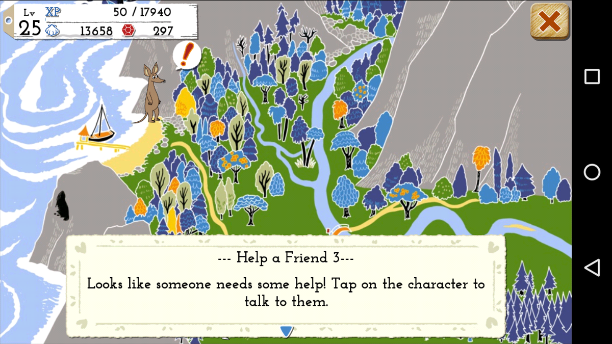 Moomin: Welcome to Moominvalley (Android) screenshot: Life beyond the Moominvalley: more fetch quests.