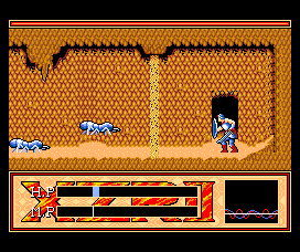 Exile (MSX) screenshot: The ground swallows you and you find yourself in an underground labyrinth