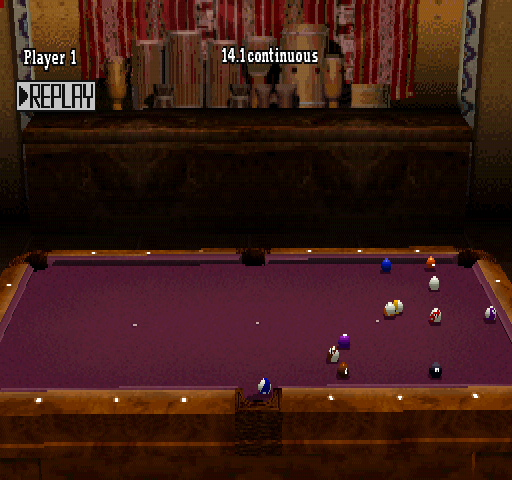 Backstreet Billiards (PlayStation) screenshot: Replay. 10-Ball Pocket!