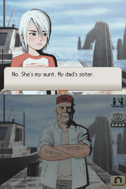 Trace Memory (Nintendo DS) screenshot: Describing Jessica to the boat's captain...