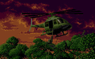 Special Forces (Atari ST) screenshot: From the intro: Insertion by chopper