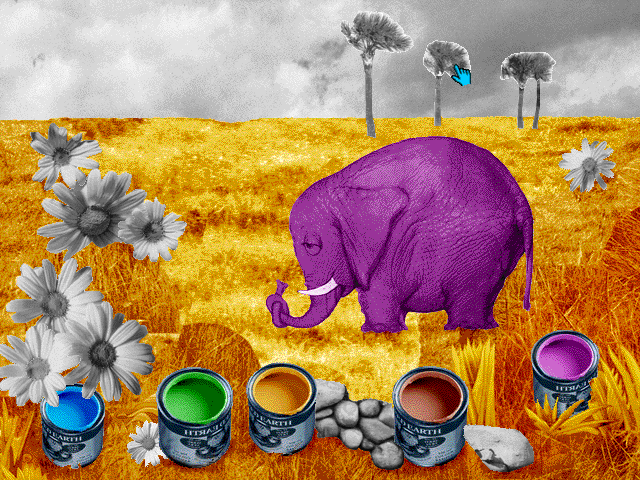Multimedialny Świat Juliana Tuwima (Windows) screenshot: Illustration for "Słoń Trąbalski" ("Elephant Trunkski"), which functions as a coloring book