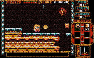 Kid Gloves II: The Journey Back (Atari ST) screenshot: A killed monster turned into a coin