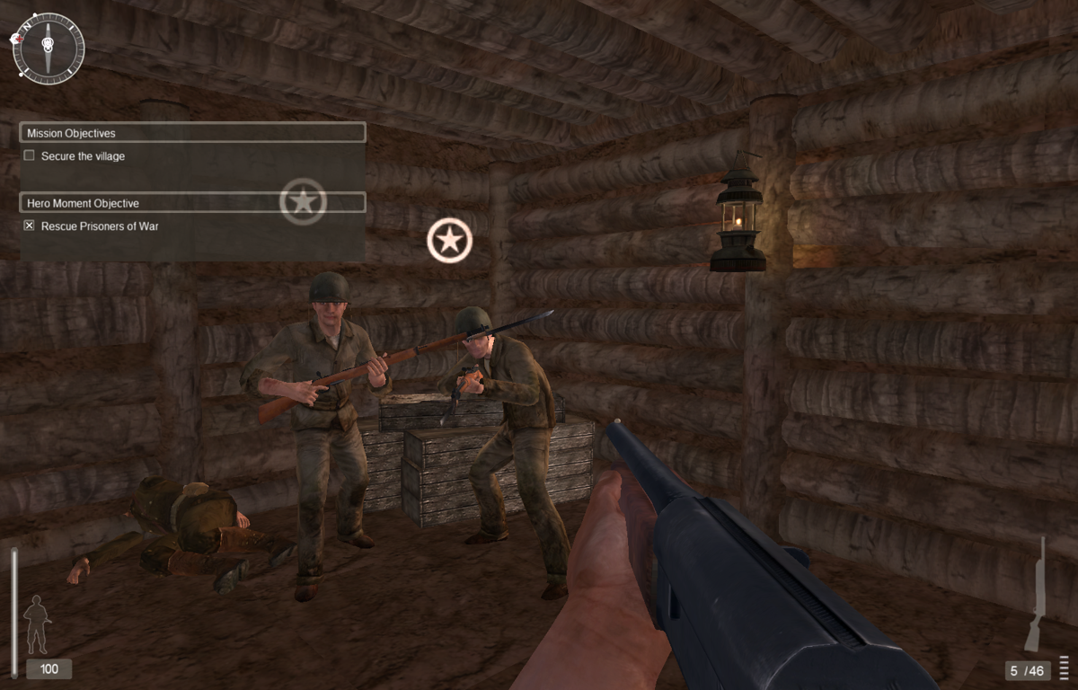 Medal of Honor: Pacific Assault (Windows) screenshot: There are hidden objectives in the game. Here I completed one of these - rescued some POWs