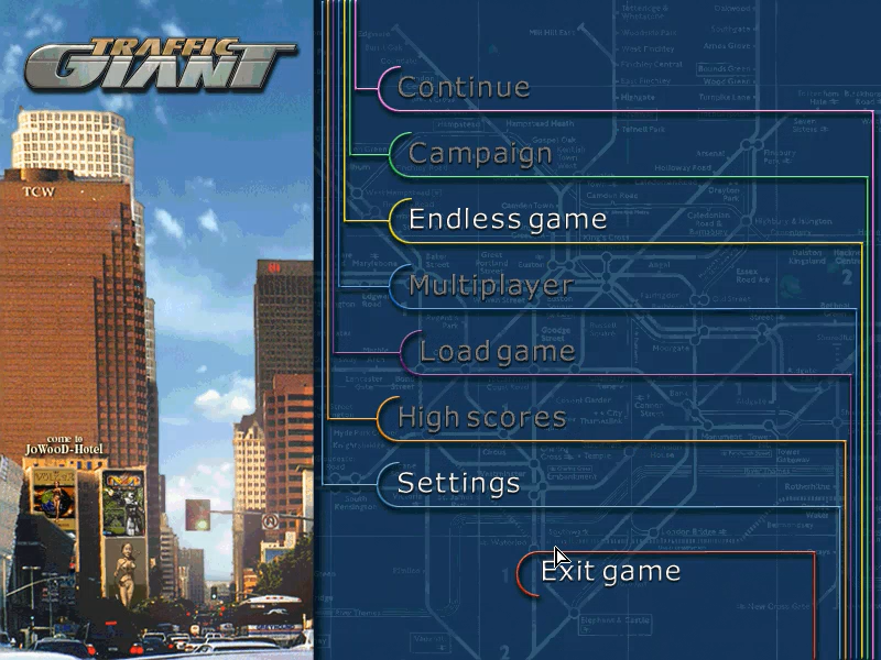 Traffic Giant (Windows) screenshot: Main menu (demo version)