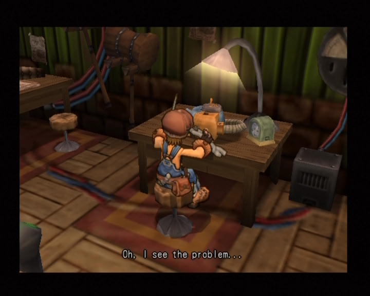 Dark Cloud 2 (PlayStation 2) screenshot: Repairing a vacuum cleaner.