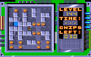 Chip's Challenge (Amiga) screenshot: Level 144 - Fireflies.