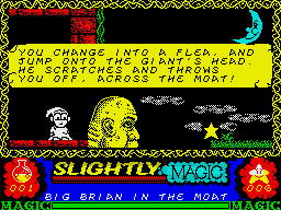 Slightly Magic (ZX Spectrum) screenshot: About to leave the castle behind.