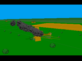 Wings (Amiga) screenshot: Crashed, my plane in flames