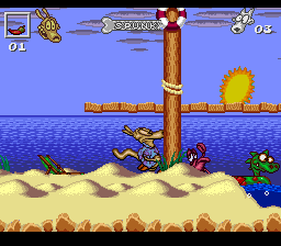 Rocko's Modern Life: Spunky's Dangerous Day (SNES) screenshot: Watch out for the crab