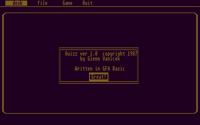 Quizz (Atari ST) screenshot: Title box