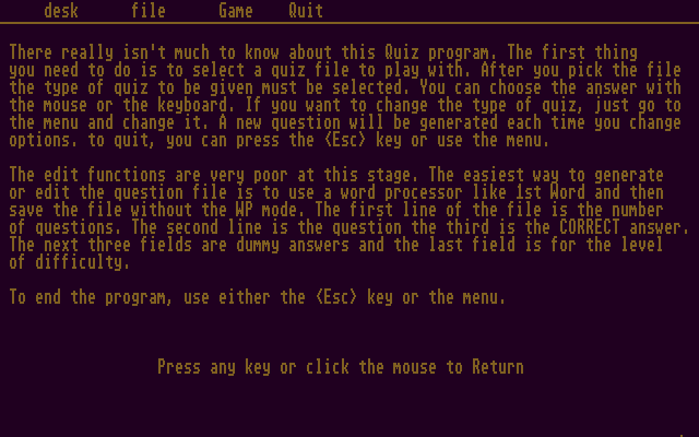 Quizz (Atari ST) screenshot: Instructions