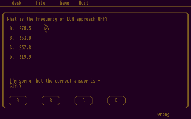 Quizz (Atari ST) screenshot: Oops, wrong answer