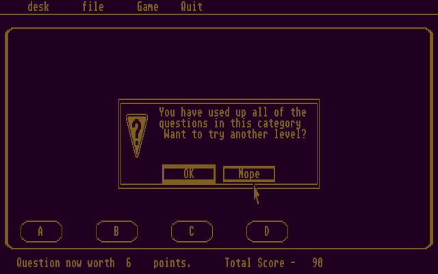 Quizz (Atari ST) screenshot: Play some more?