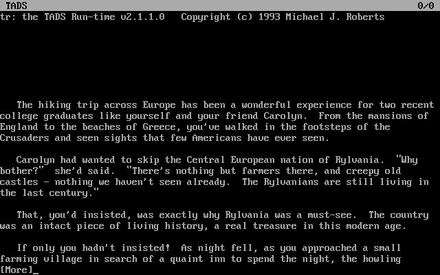 The Horror of Rylvania (DOS) screenshot: Game introduction
