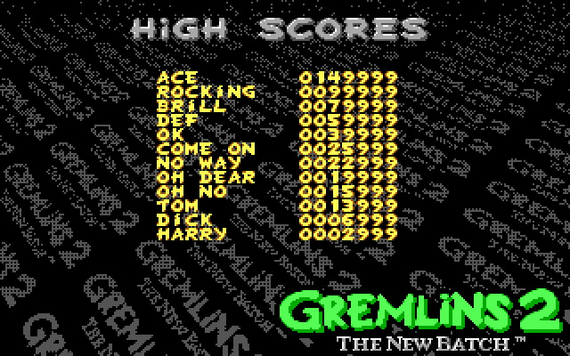 Gremlins 2: The New Batch (DOS) screenshot: High Scores