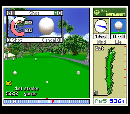True Golf Classics: Waialae Country Club (SNES) screenshot: Filling the shot power meter