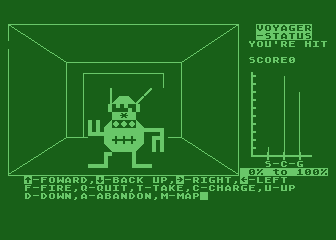 Voyager I: Sabotage of the Robot Ship (Atari 8-bit) screenshot: An alien attacks!