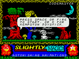 Slightly Magic (ZX Spectrum) screenshot: This little animated sandbox serves as the title screen of the game.
