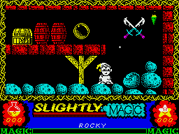 Slightly Magic (ZX Spectrum) screenshot: The rock-eating thing will allow you to climb out of the cellar when fed.