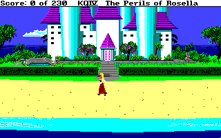 King's Quest IV: The Perils of Rosella (Amiga) screenshot: On the beach near Genesta's palace.