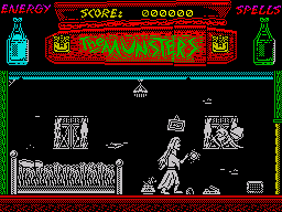The Munsters (ZX Spectrum) screenshot: Shooting the first monster