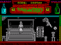 The Munsters (ZX Spectrum) screenshot: Using a stairway