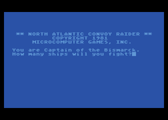 North Atlantic Convoy Raider (Atari 8-bit) screenshot: Title screen