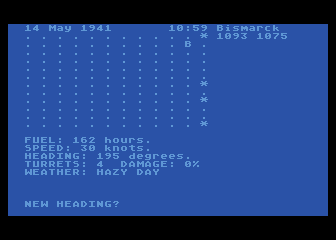 North Atlantic Convoy Raider (Atari 8-bit) screenshot: The gameplay screen