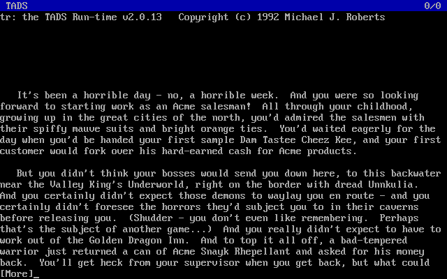 Unnkulia One-Half: The Salesman Triumphant (DOS) screenshot: Story line