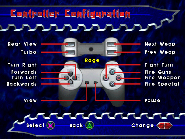 Dead in the Water (PlayStation) screenshot: Controller Configuration.