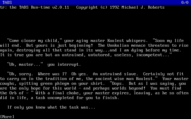 Unnkulian Underworld: The Unknown Unventure (DOS) screenshot: Story line