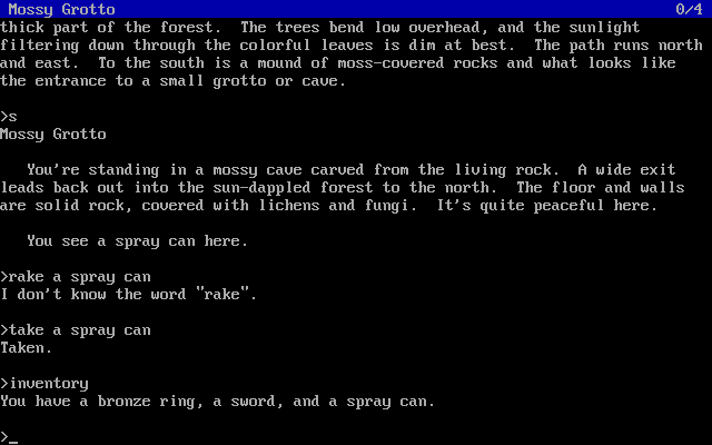 Unnkulia Zero: The Search for Amanda (DOS) screenshot: Inventory