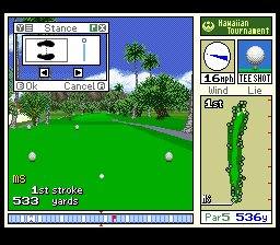 True Golf Classics: Waialae Country Club (SNES) screenshot: Select a stance