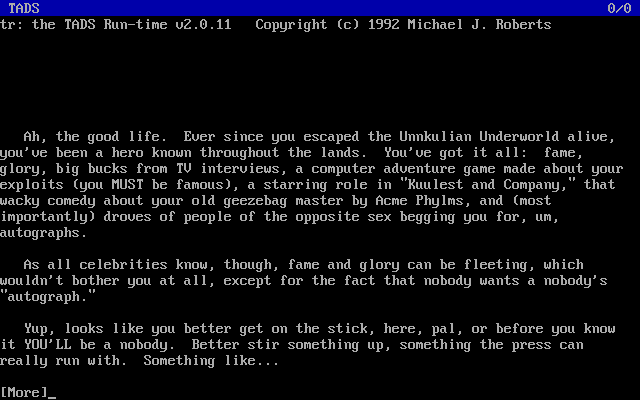 Unnkulian Unventure II: The Secret of Acme (DOS) screenshot: Story line