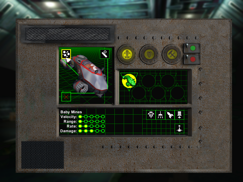 Deep Fighter (Windows) screenshot: Inspect the loadout of your craft between the missions.