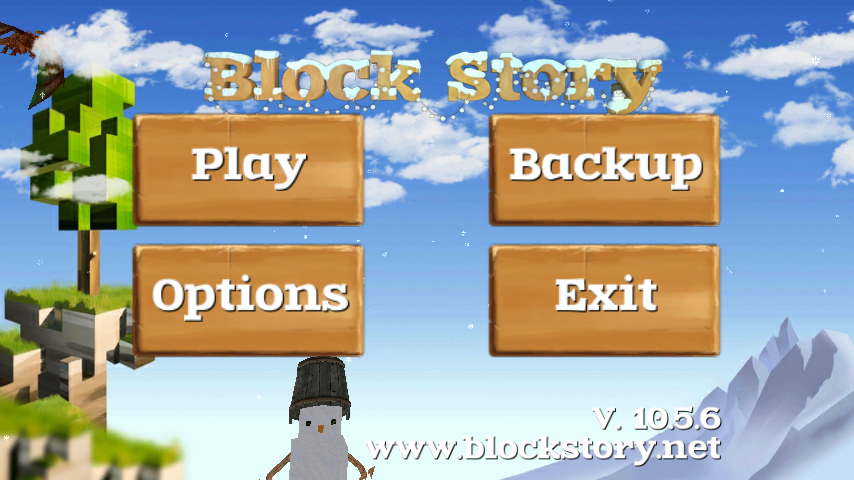 Block Story (Android) screenshot: Title and main menu (Android phone)