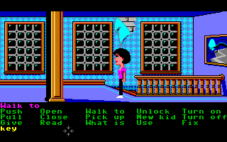 Maniac Mansion (Amiga) screenshot: Wendy checks out upstairs.