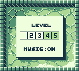 Boulder Dash (Game Boy) screenshot: Each world holds five levels. Complete the first three to unlock the final two.