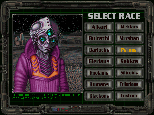 Master of Orion II: Battle at Antares (Windows) screenshot: Race selection