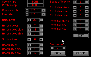 Shoot 'em up Construction Kit (Atari ST) screenshot: Sound editor
