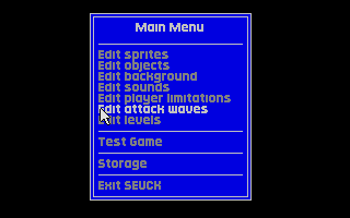 Shoot 'em up Construction Kit (Atari ST) screenshot: Main menu